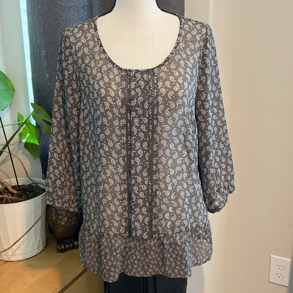 Reitmans Gray Peplum Blouse with 3/4 Sleeves